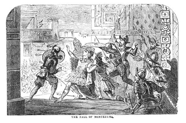 The Fall of Montezuma, fra Abbotts History of Cortes, 1884 av American School