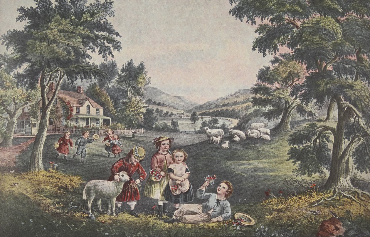 Livets fire årstider - Childhood, pub. 1868, The Season of Joy , Currier & Ives av American School