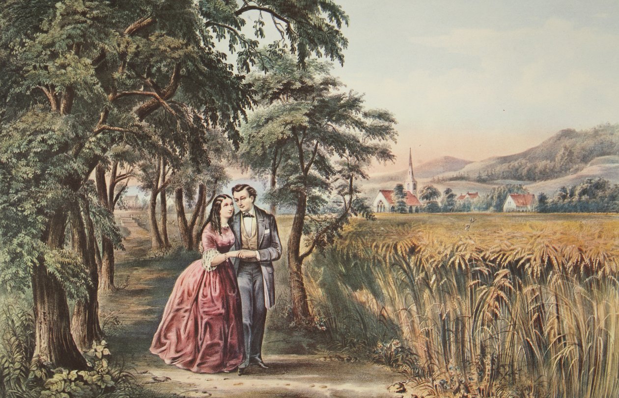 Livets fire årstider - Ungdom, Kjærlighetens sesong , pub. 1868, Currier & Ives av American School