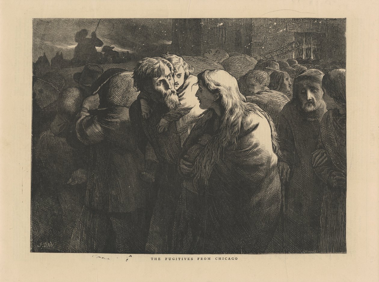 The Fugitives from Chicago, illustrasjon fra The Graphic, 1871 av American School