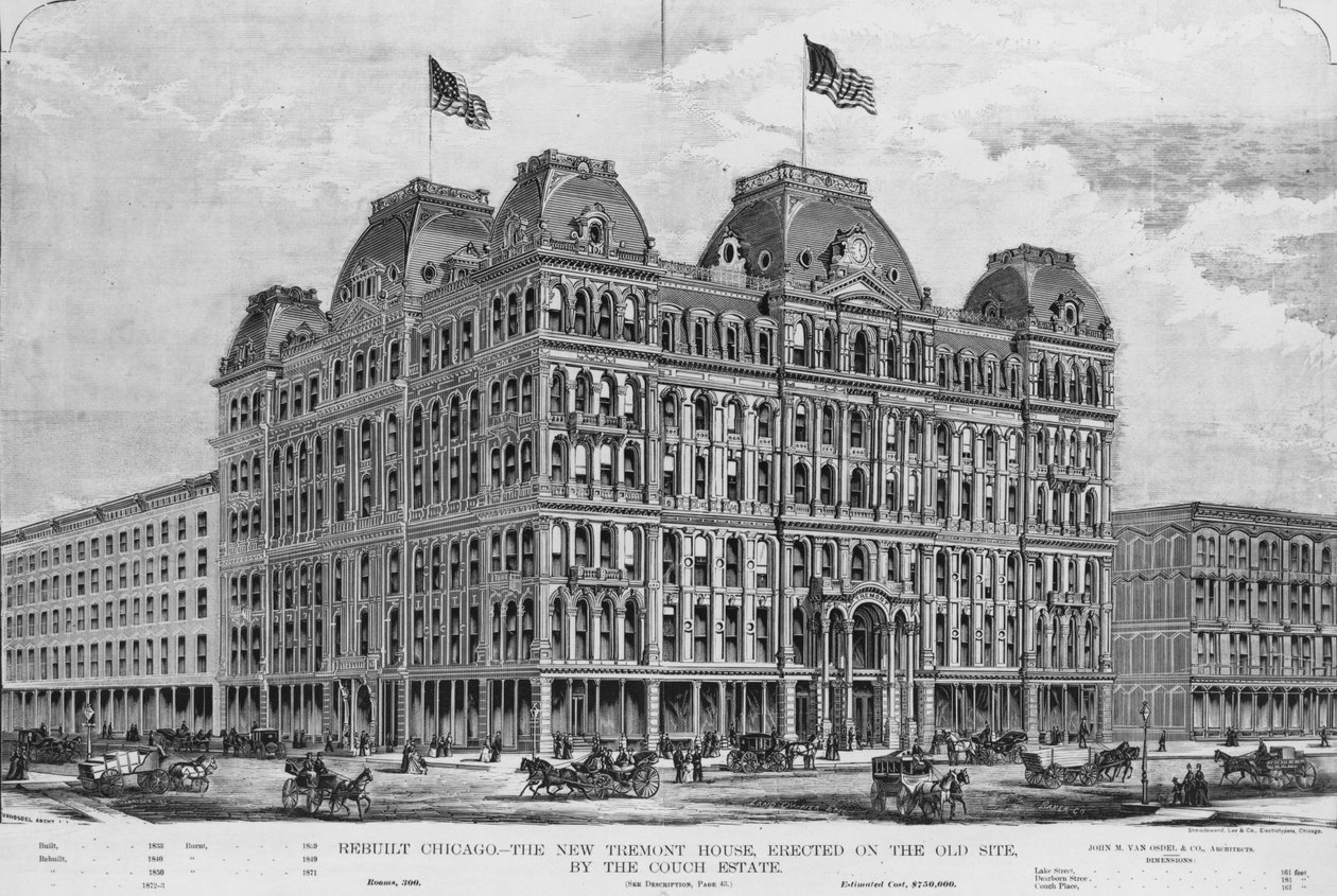 The New Tremont House, illustrasjon fra Land Owner, mars 1873 supplement av American School
