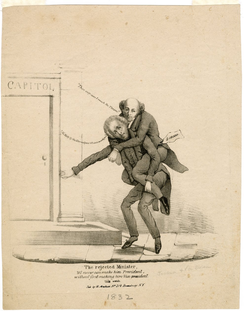 Den avviste ministeren, vi kan aldri gjøre ham til president uten først å gjøre ham til visepresident [Jackson og Van Buren], 1832 av American School