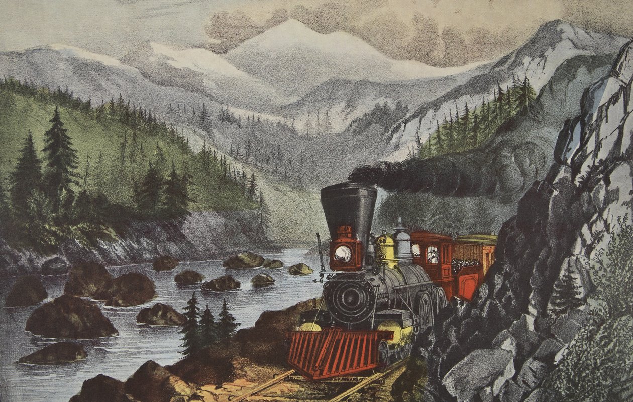 The Route To California, Truckee River, Sierra-Nevada, pub. 1871, Currier & Ives av American School