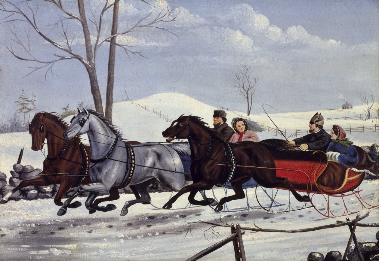 The Sleigh Race, ca. 1865 (olje på papp) av American School