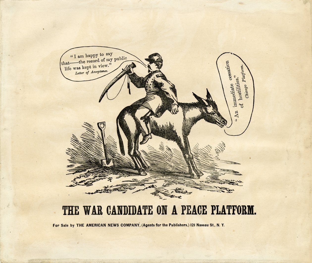Krigskandidaten på en fredsplattform, 1864 (tregravering) av American School