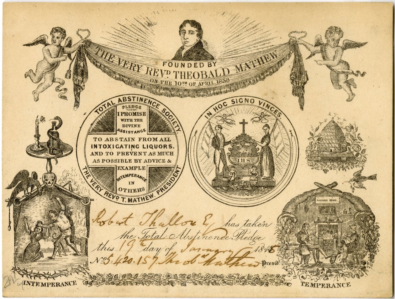 Total Abstinence Society Total Abstinence Pledge-kort for Robert Thallow, 1845 av American School