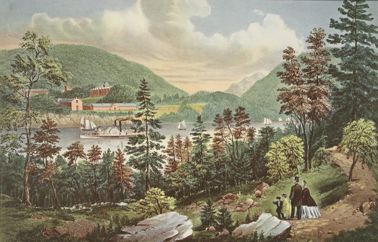 U.S. Military Academy - West Point, fra motsatt Shore, pub. 1862, Currier & Ives av American School