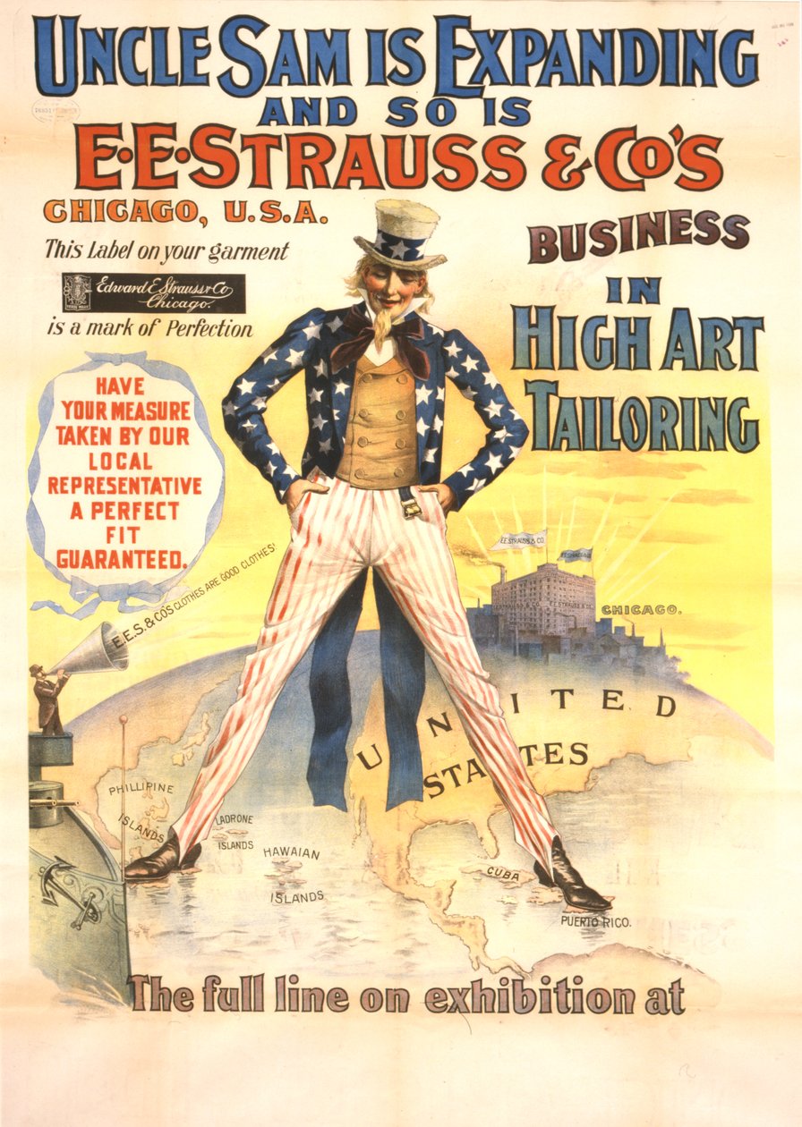Onkel Sam ekspanderer, og det samme gjør E.E. Strauss & Co.s virksomhet innen skreddersøm, ca. 1898 av American School