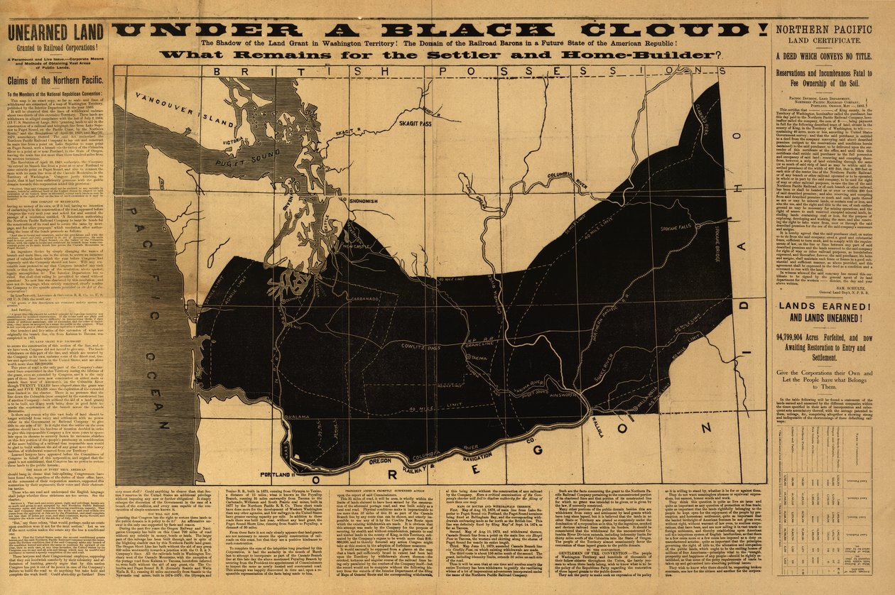 Under en svart sky! Hva gjenstår for nybyggeren og husbyggeren? Kart over Washington-territoriet utgitt av innenriksdepartementet i 1883 av American School