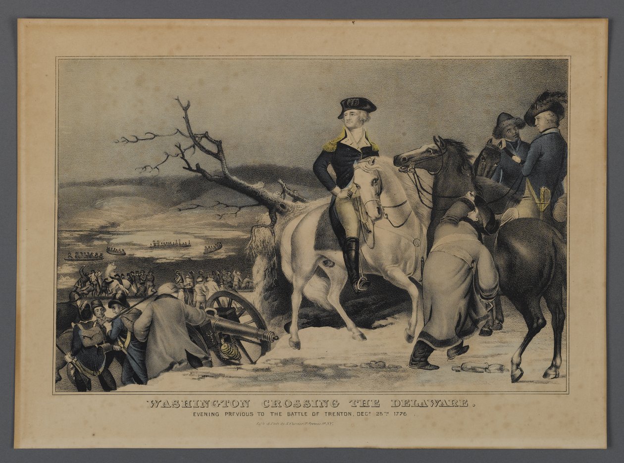Washington Crossing the Delaware, utgitt av Currier & Ives, New York, 1876 (håndfarget litho) av American School