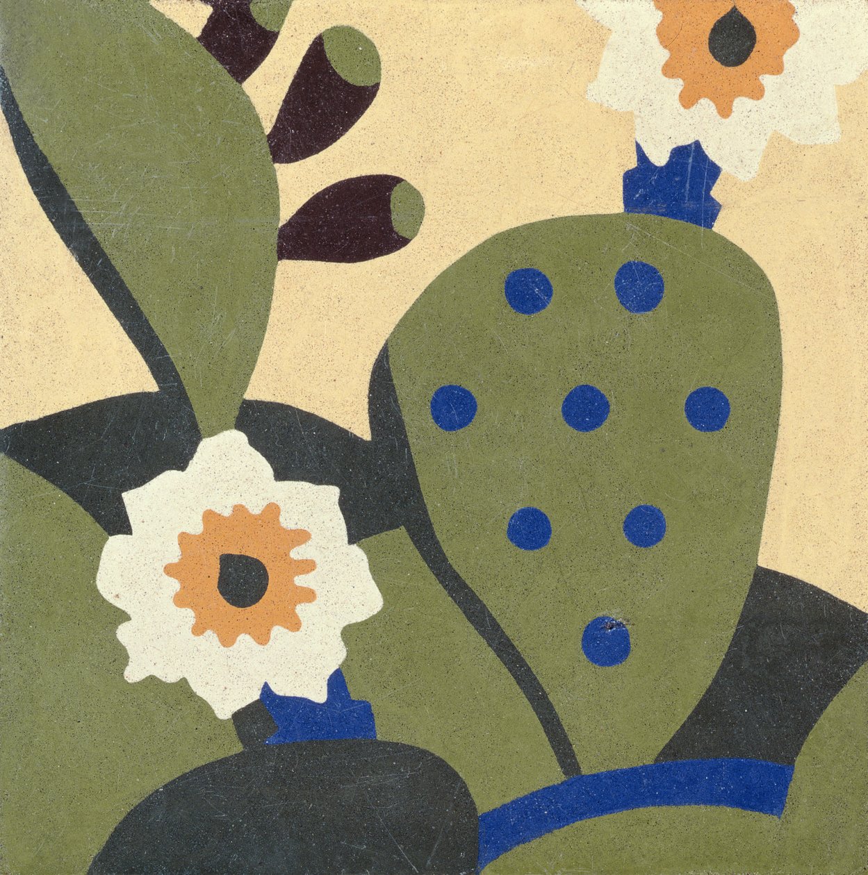 West Texas romflis som viser kaktusplanter, ca. 1936 (keramikk) av American School