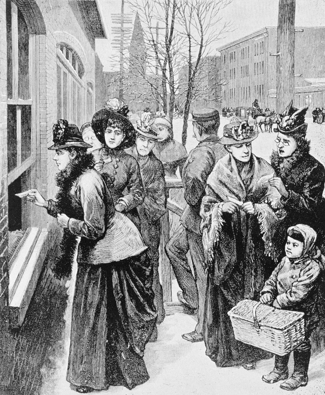 Kvinner stilte opp for å delta i et valg, 1870 av American School