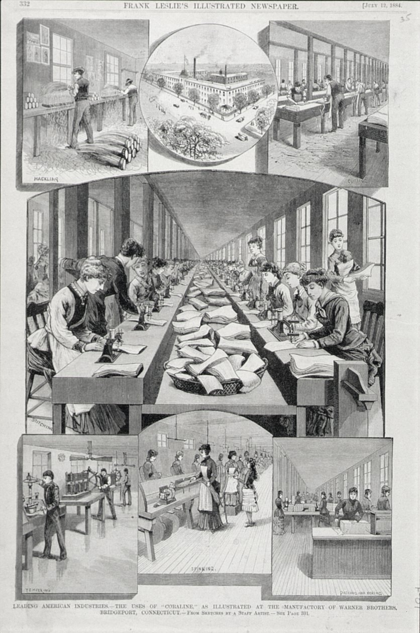 Kvinner som lager korsetter, 1884 av American School