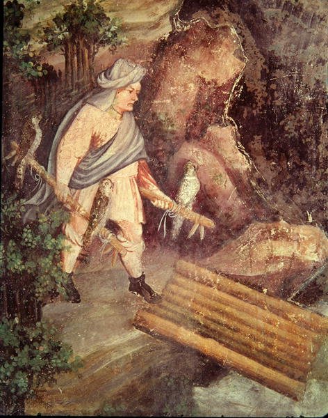 Juli måned, detalj av en falkonerer, ca. 1400 av Bohemian School