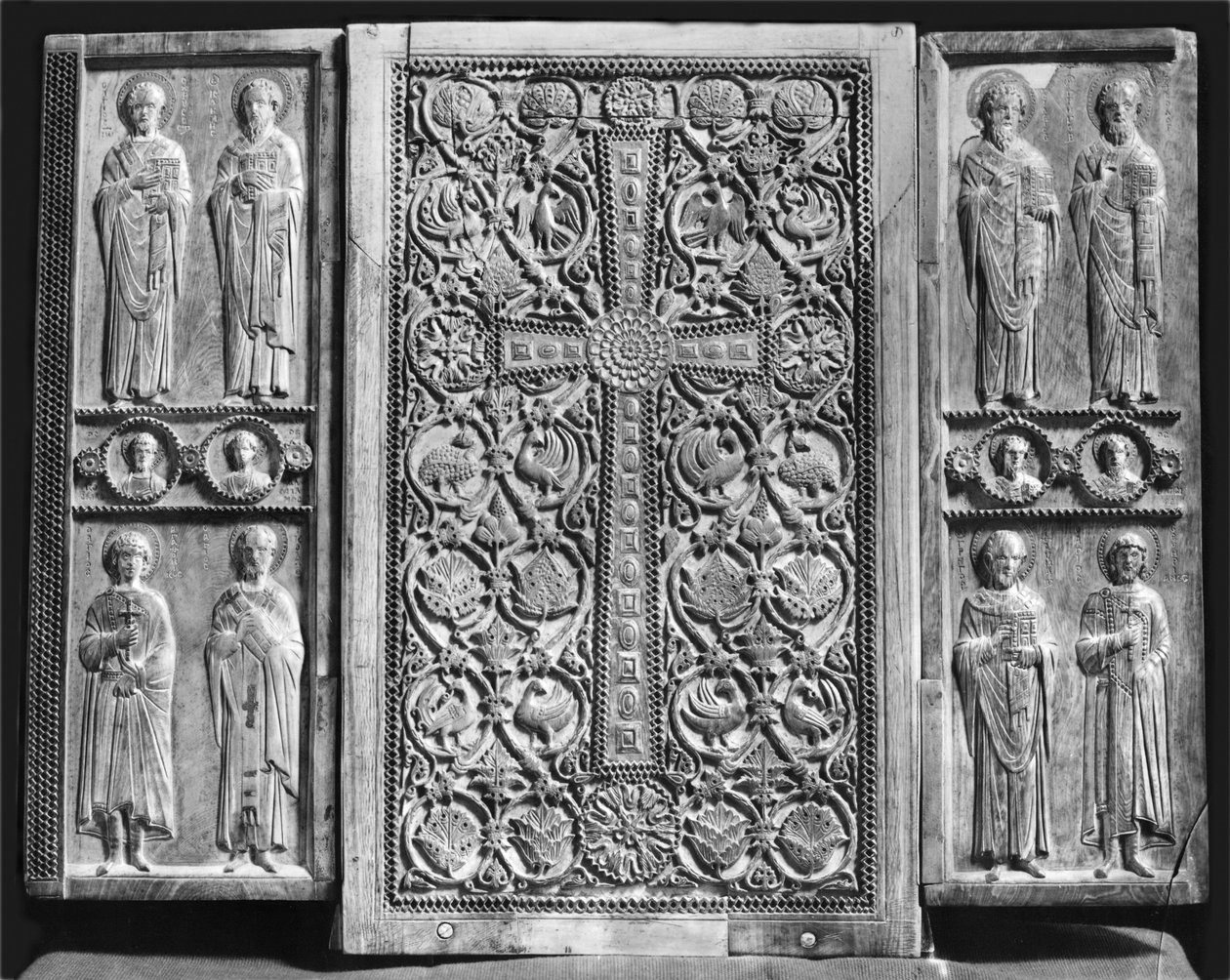 Triptyk som viser Kristus tronet med jomfruen og døperen Johannes (omvendt) (se også 213280) av Byzantine