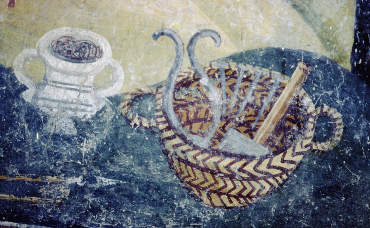 Stilleben, en detalj fra Lamentation, ca. 1164 (se 147466) av Byzantine School