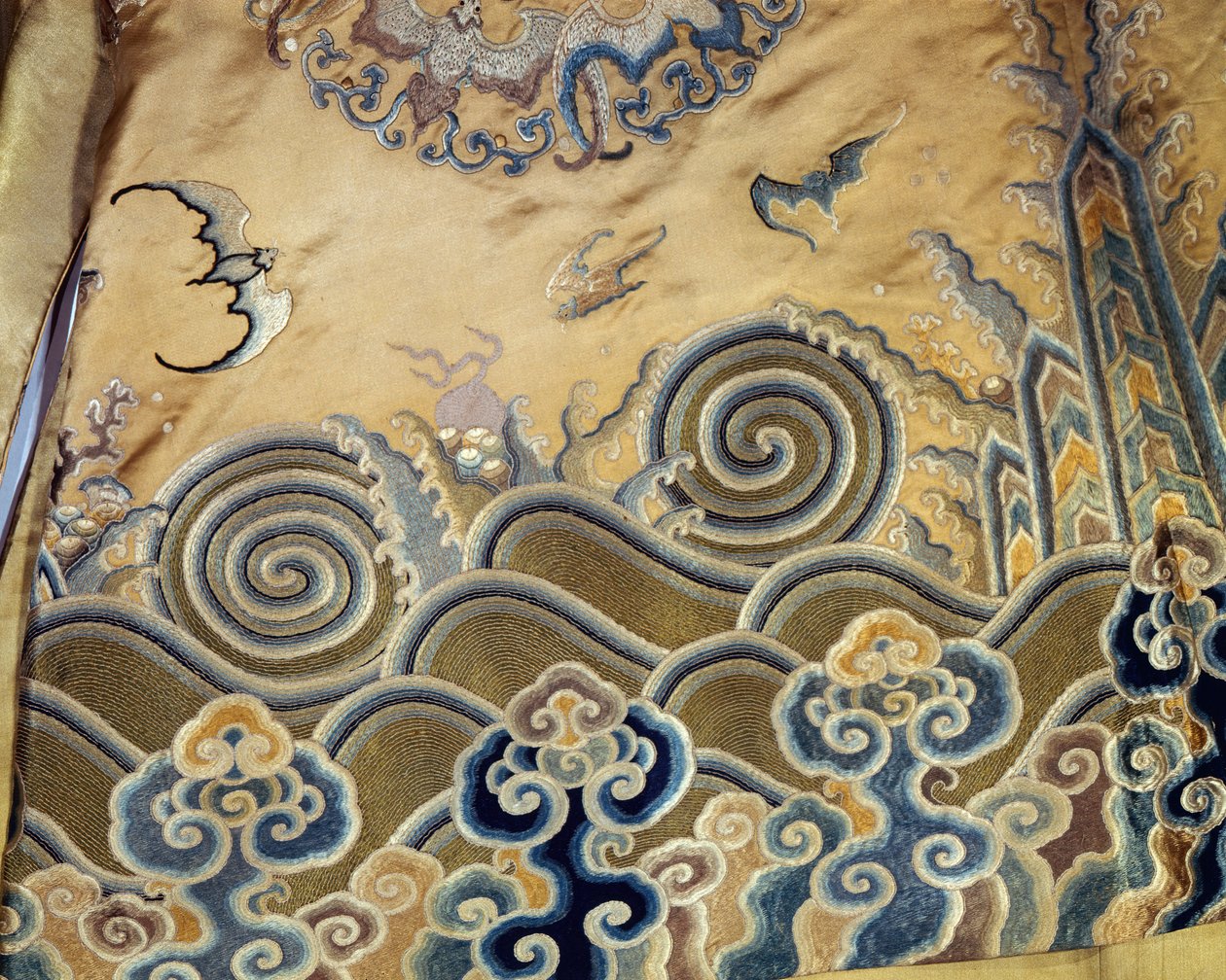Detalj av en begravelseskåpe, Qing-dynastiet (1644-1912) (sateng) av Chinese School