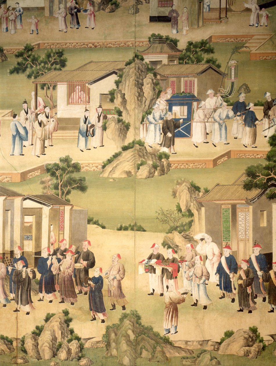 Detalj av tapet som viser en begravelsesprosesjon, 1780 av Chinese School