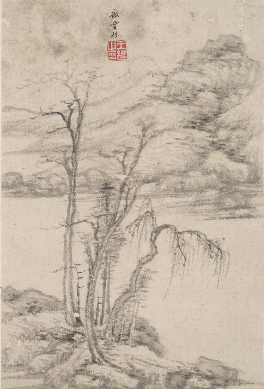 Landskap i stil med forskjellige gamle mestere: I stil med Ni Zan, 1669 (blekk og farge på papir) av Chinese School