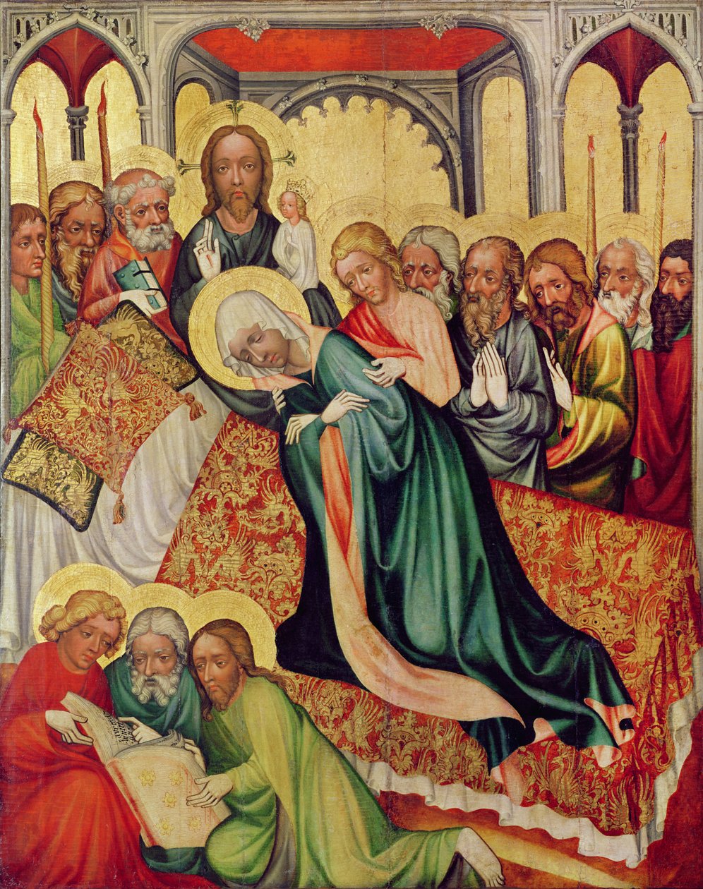 Jomfruens død, ca. 1400-10 (tempera på panel) (detalj av 404564) av Czech School
