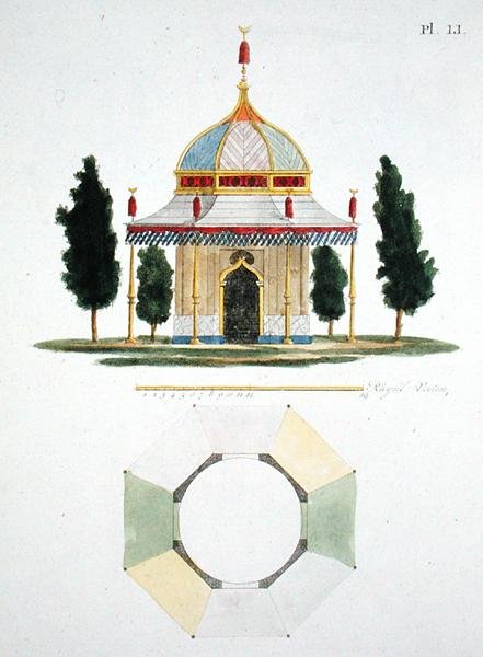 Design for en hagebygning i hindu-stil, fra Magazine of Garden Gems av G. van Laar, utgitt 1802 (se også 172961) av Dutch School