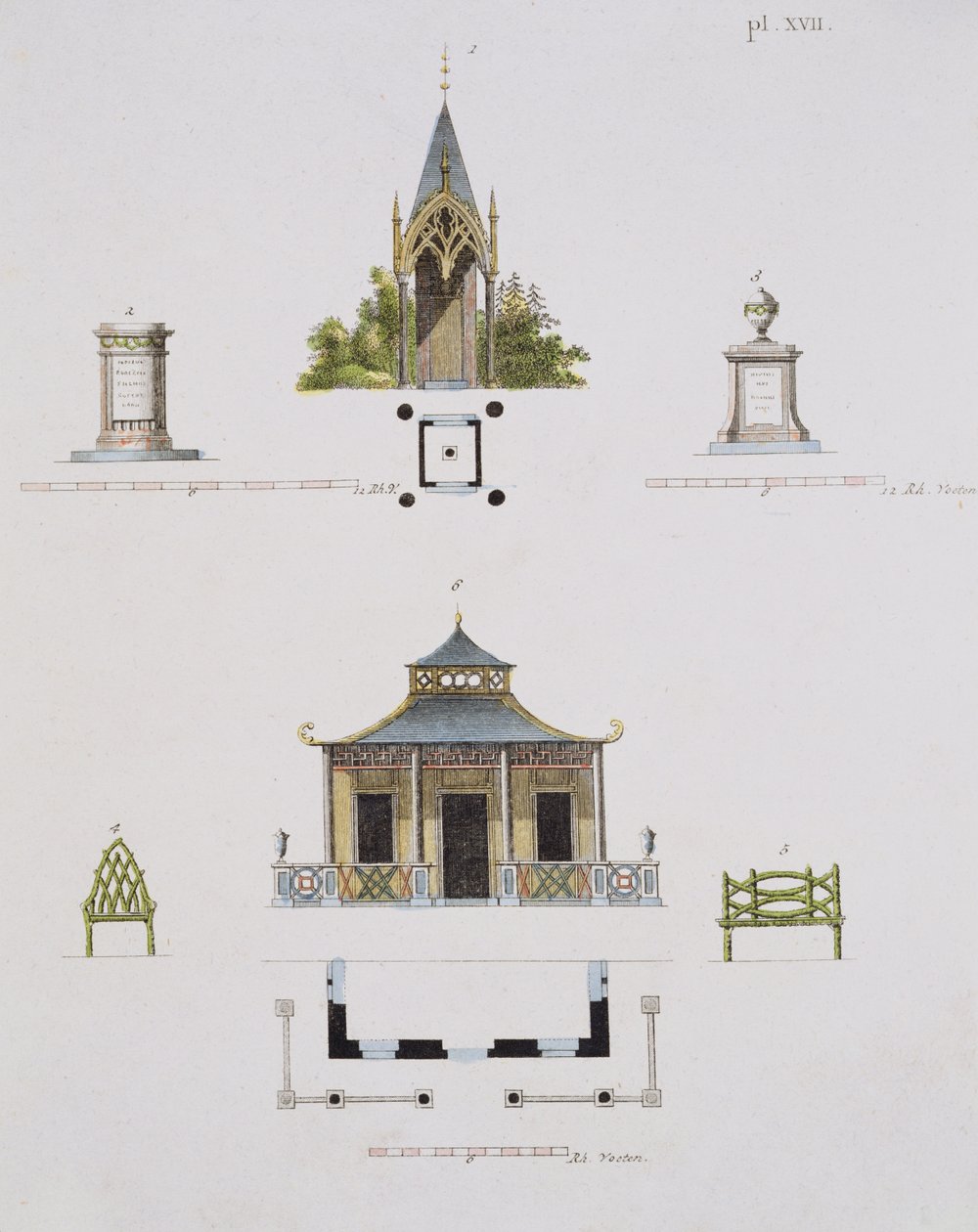 Hagedekorasjoner, fra Magazine of Garden Gems, av G. van Laar, utgitt 1802 (se også 172966) av Dutch School