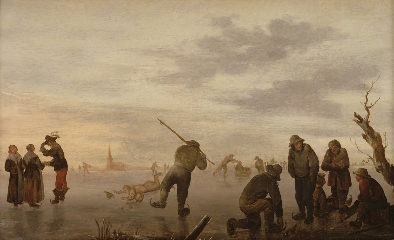 Vinterlandskap med skatere av Dutch School