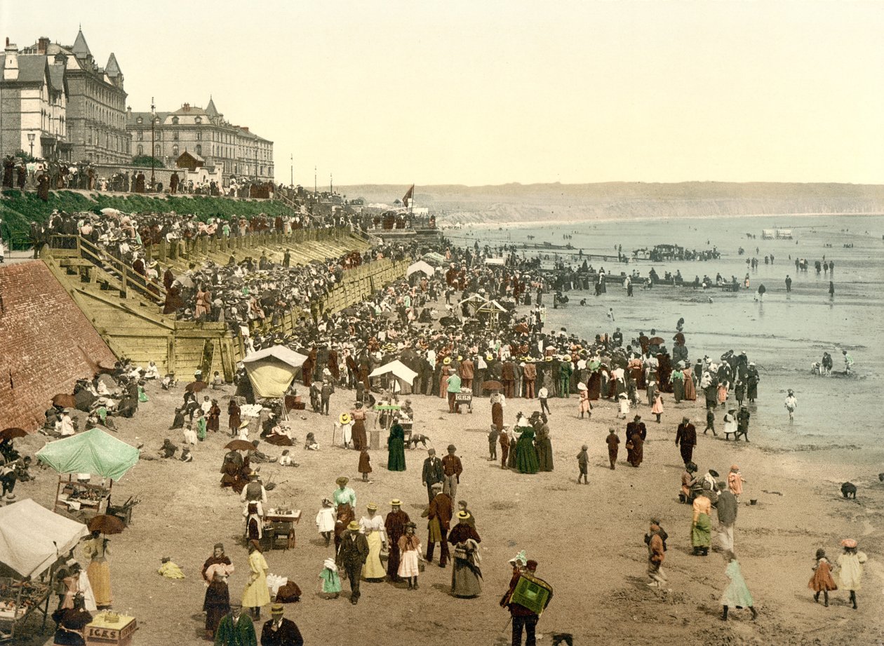 Stranden ved Bridlington, Yorkshire, pub. ca. 1890–1900 (kromolitografi) av English Photographer