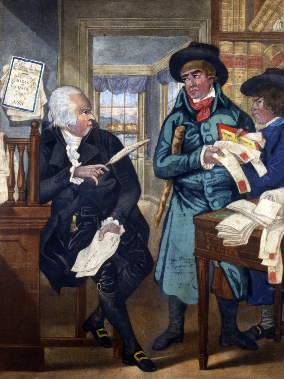 A Bailiff and an Attorney - A Match for the Devil, ca. 1780, trykt og solgt av Carington Bowles, 1793 (håndfarget mezzotint) av English School