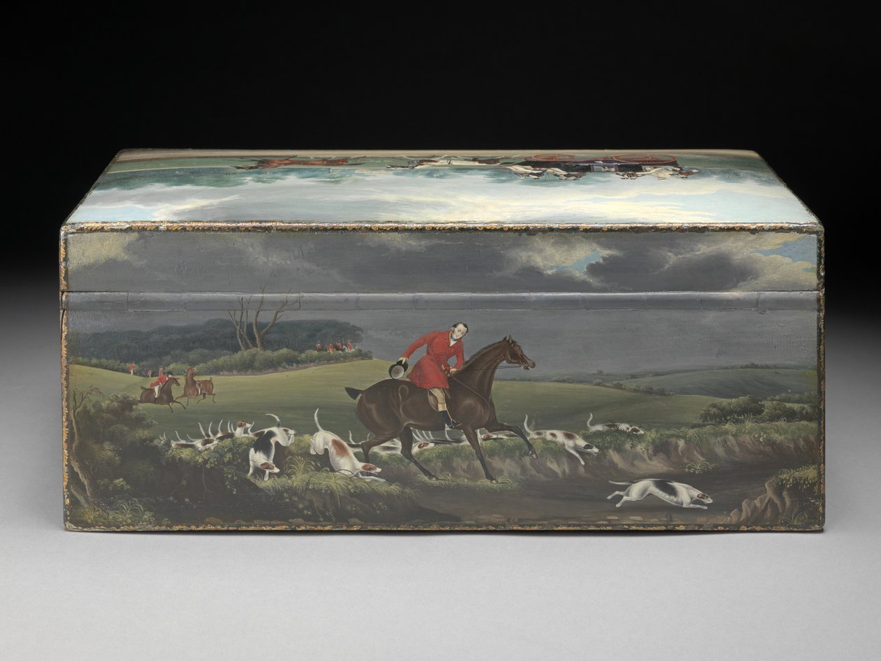 En sigarboks malt med scener fra Taglioni-trykk, ca. 1840 (olje på fruktved) (se 285535 for frontvisning) av English School
