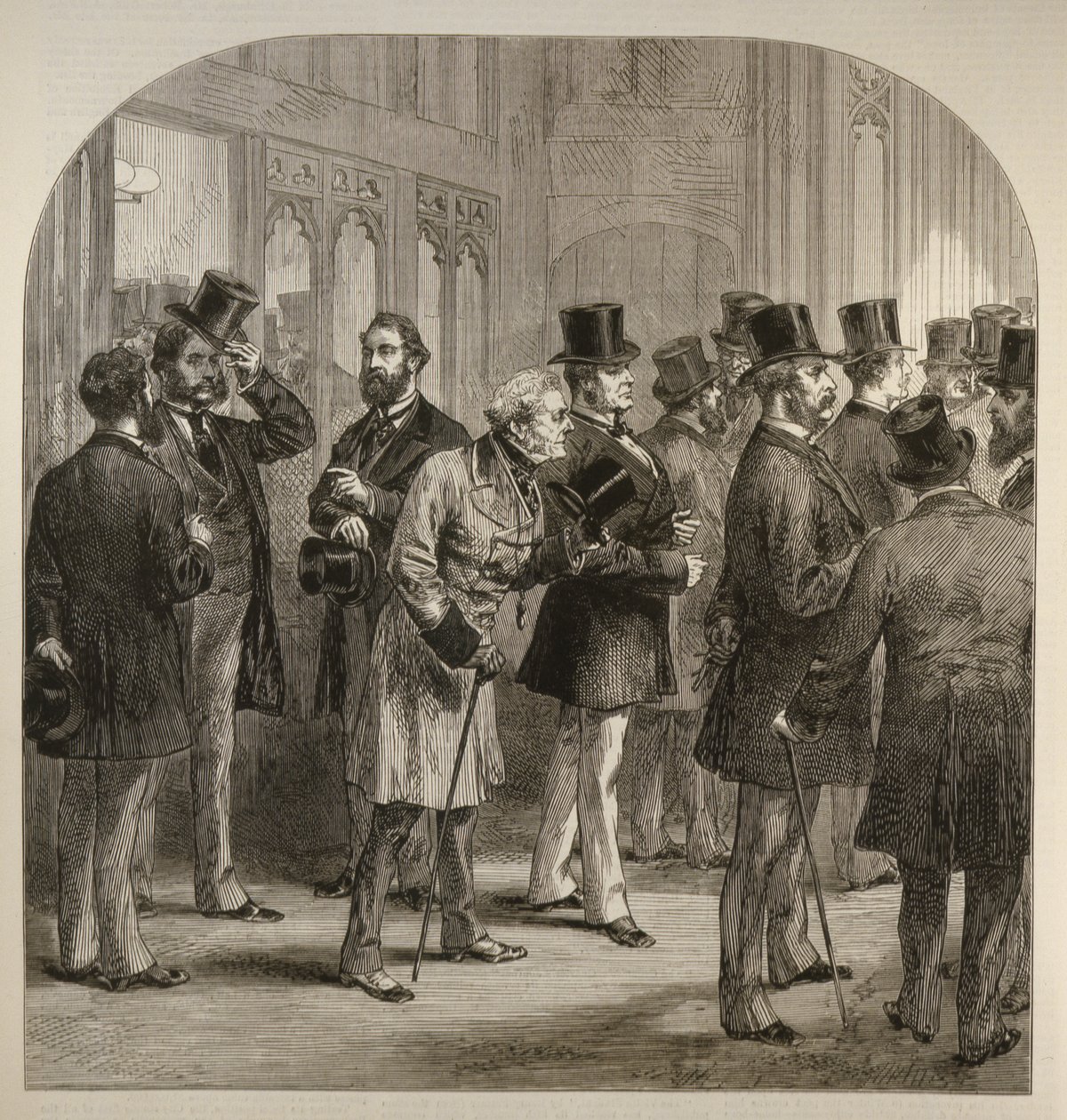 A Division in the House of Commons: Members Passing the Tellers, fra The Illustrated London News, 18. februar 1882 av English School