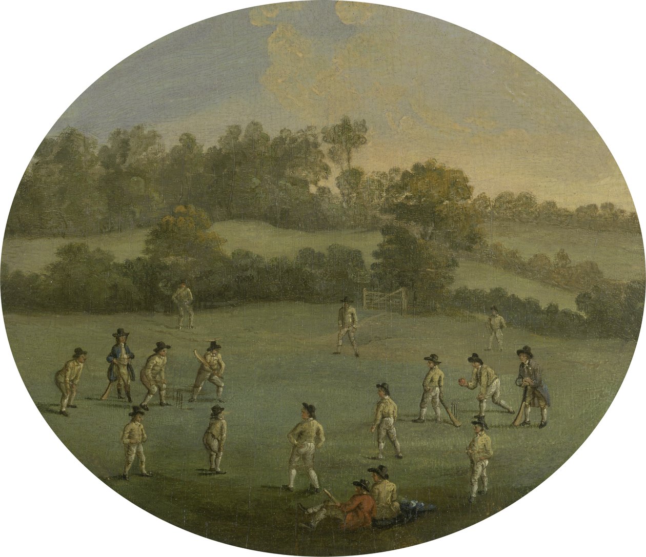 A Game of Cricket (The Royal Academy Club i Marylebone Fields, nå Regents Park) etter et maleri av Francis Hayman (1708-76) av English School