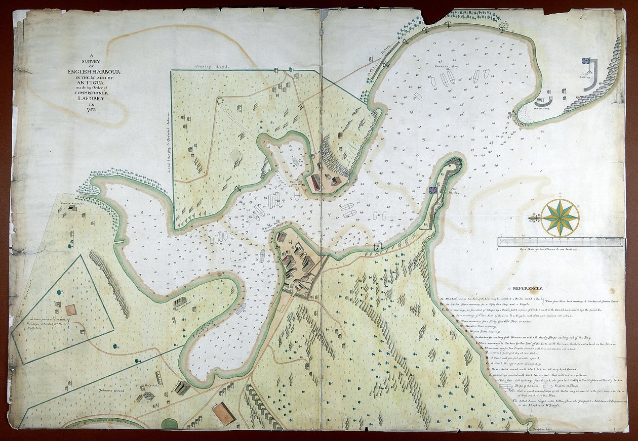 En undersøkelse av den engelske havnen på øya Antigua utført etter ordre fra kommissær Laforey i 1783 av English School