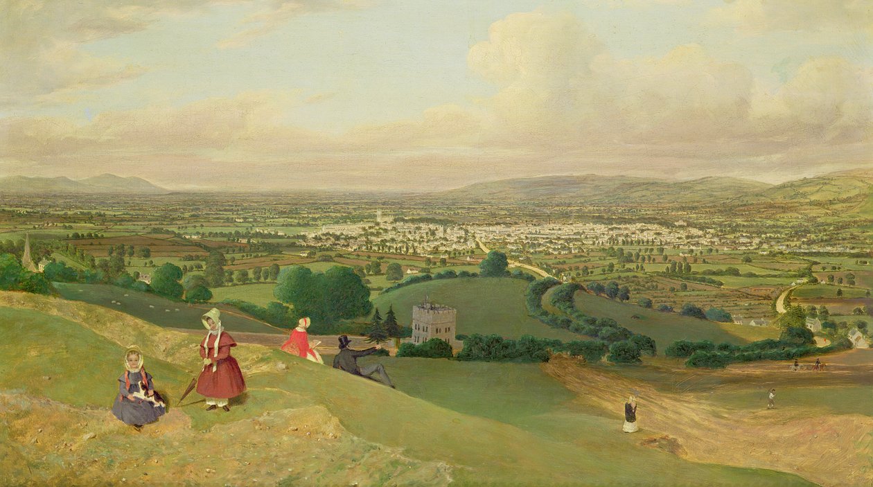 Cheltenham fra Leckhampton Hill, ca. 1840 av English School