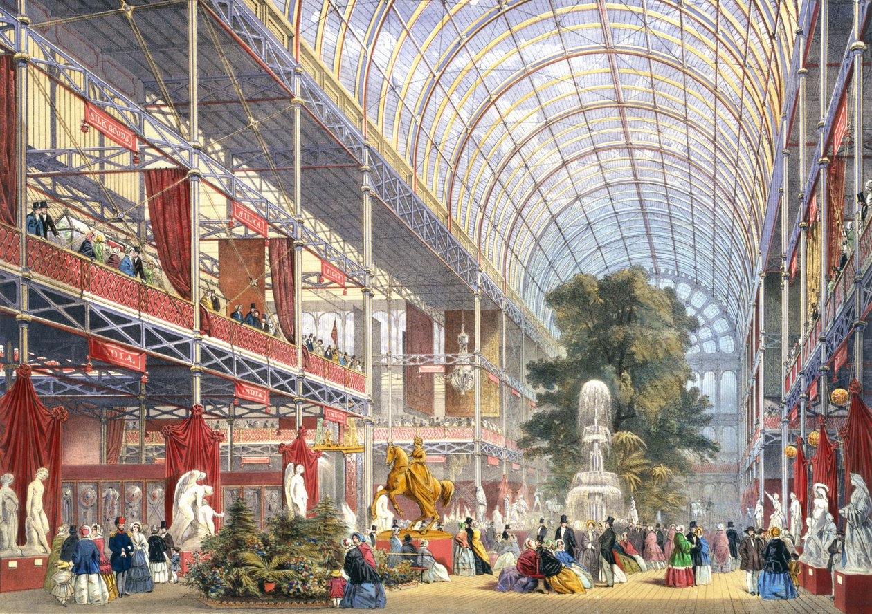 Flott utstilling, 1851: Central Transept, fra Dickinsons Comprehensive Pictures (farget lito) av English School