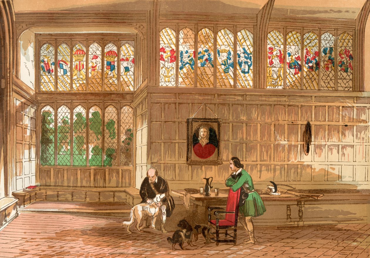 Hall at Ockwells, Berkshire, England, fra Old England: A Pictorial Museum, pub. 1847 av English School