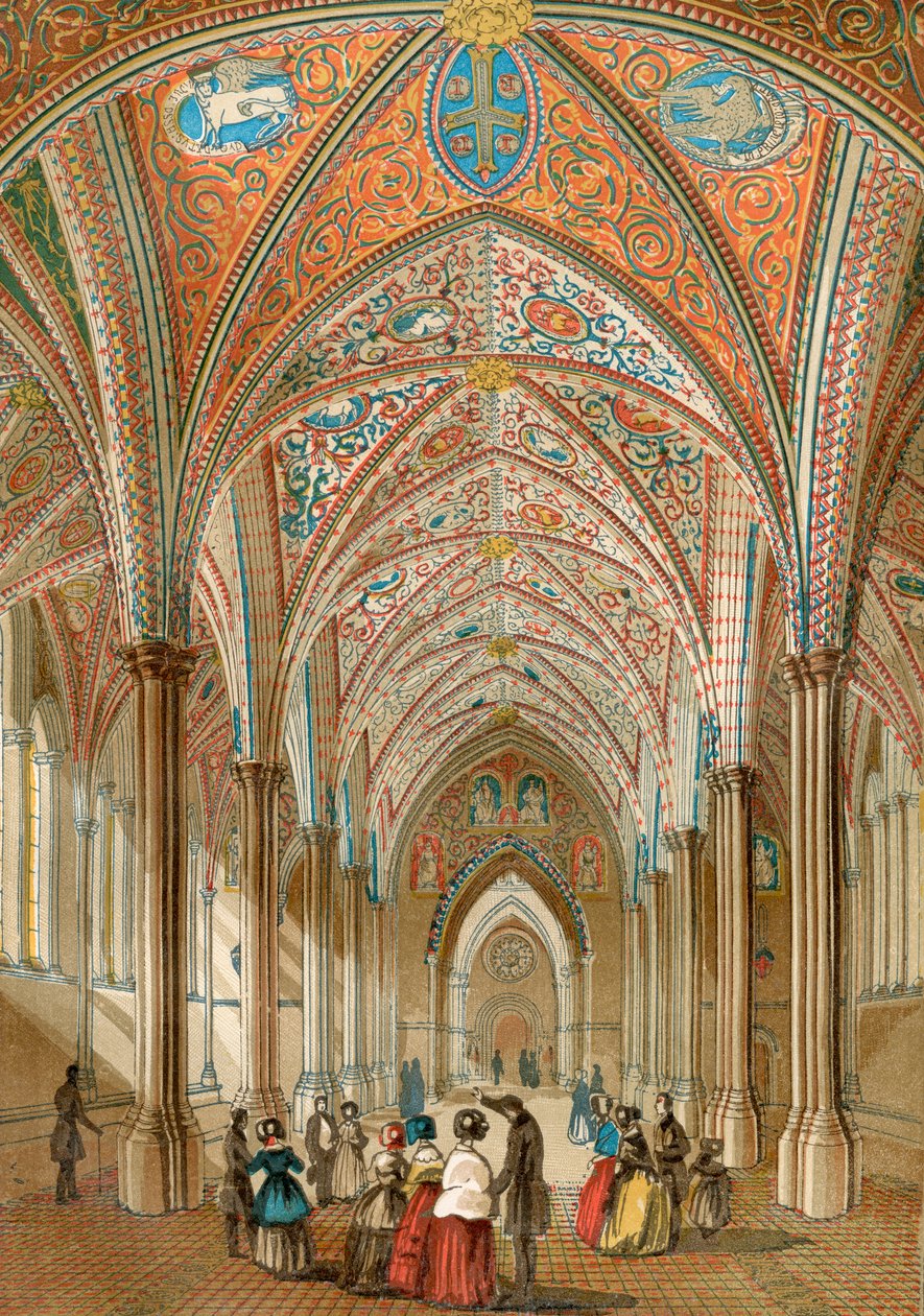 Interiør av Temple Church, London, England, fra Old England: A Pictorial Museum, pub. 1847 av English School