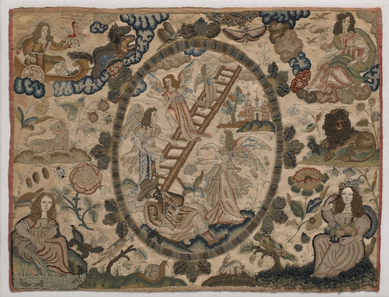Jacobs Ladder, hevet silkebroderi, ca. 1660 (silkebroderi) av English School