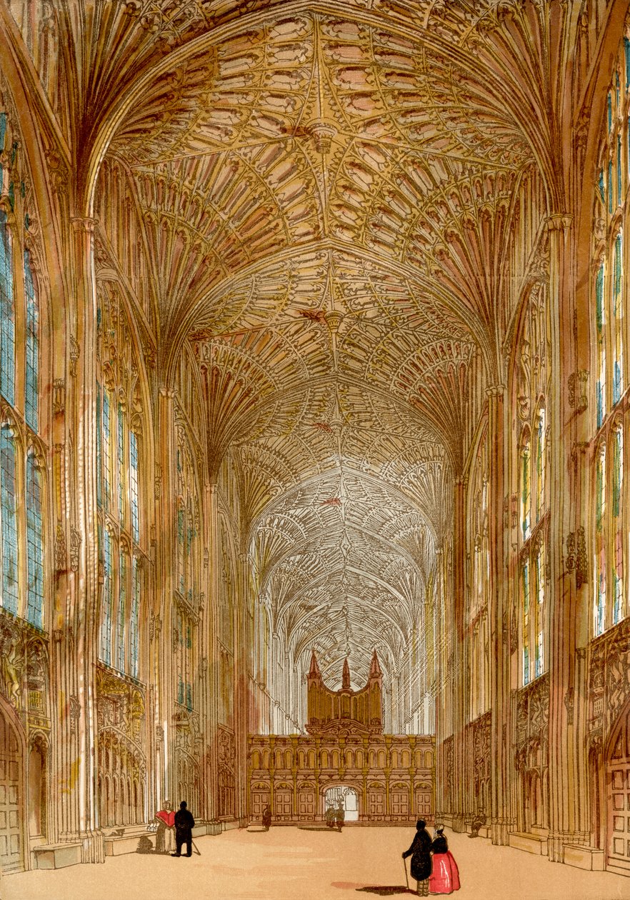 Kings College Chapel, University of Cambridge, Cambridge, England, fra Old England: A Pictorial Museum, pub. 1847 av English School