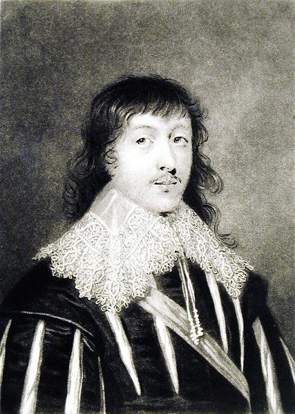Lucius, Viscount Falkland (ca. 1610-43) illustrasjon fra Portraits of Characters Illustrious in British History, gravert av Richard Earlom (1743-1822) og Charles Turner (ca. 1773-1857) (mezzotint) (bw) av English School