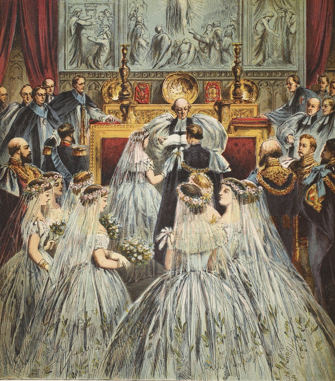 Ekteskap med Prince of Wales og Alexandra, 1863, pub. 1890 (farget litografi) av English School