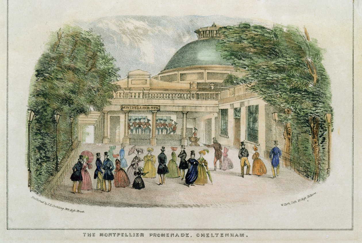 Montpellier Promenade, Cheltenham, gravert av W. Clark, ca. 1835 av English School