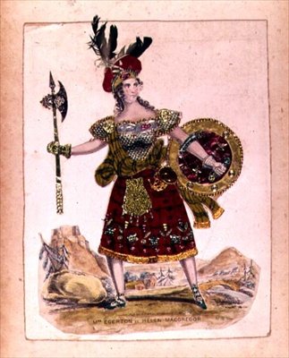 Mrs. Egerton i rollen som Helen Macgregor, kona til Rob Roy Macgregor fra en dramatisering av romanen Rob Roy av Sir Walter Scott, pub. av A. Park, 1823 (gravering og collage) av English School