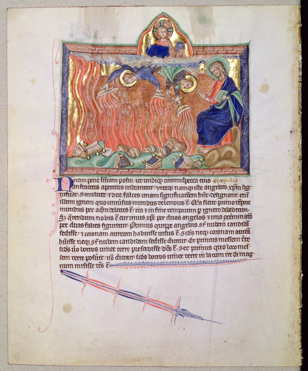 Ms L.A. 139-Lisboa fol.47v Gylne skåler fylt med Guds vrede som strømmer over jorden, fra Gulbenkian Apocalypse, ca. 1265-70 av English School