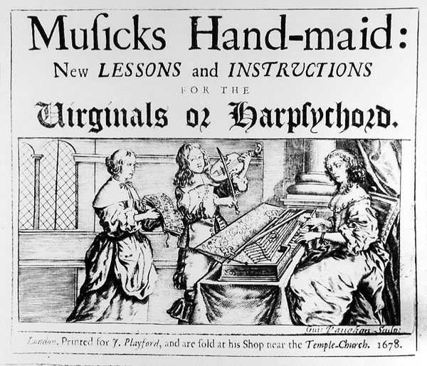 Musics Hand-Maid: New Lessons and Instructions for the Virginals eller cembalo, gravert av Giuseppe Vaughan, 1678 av English School