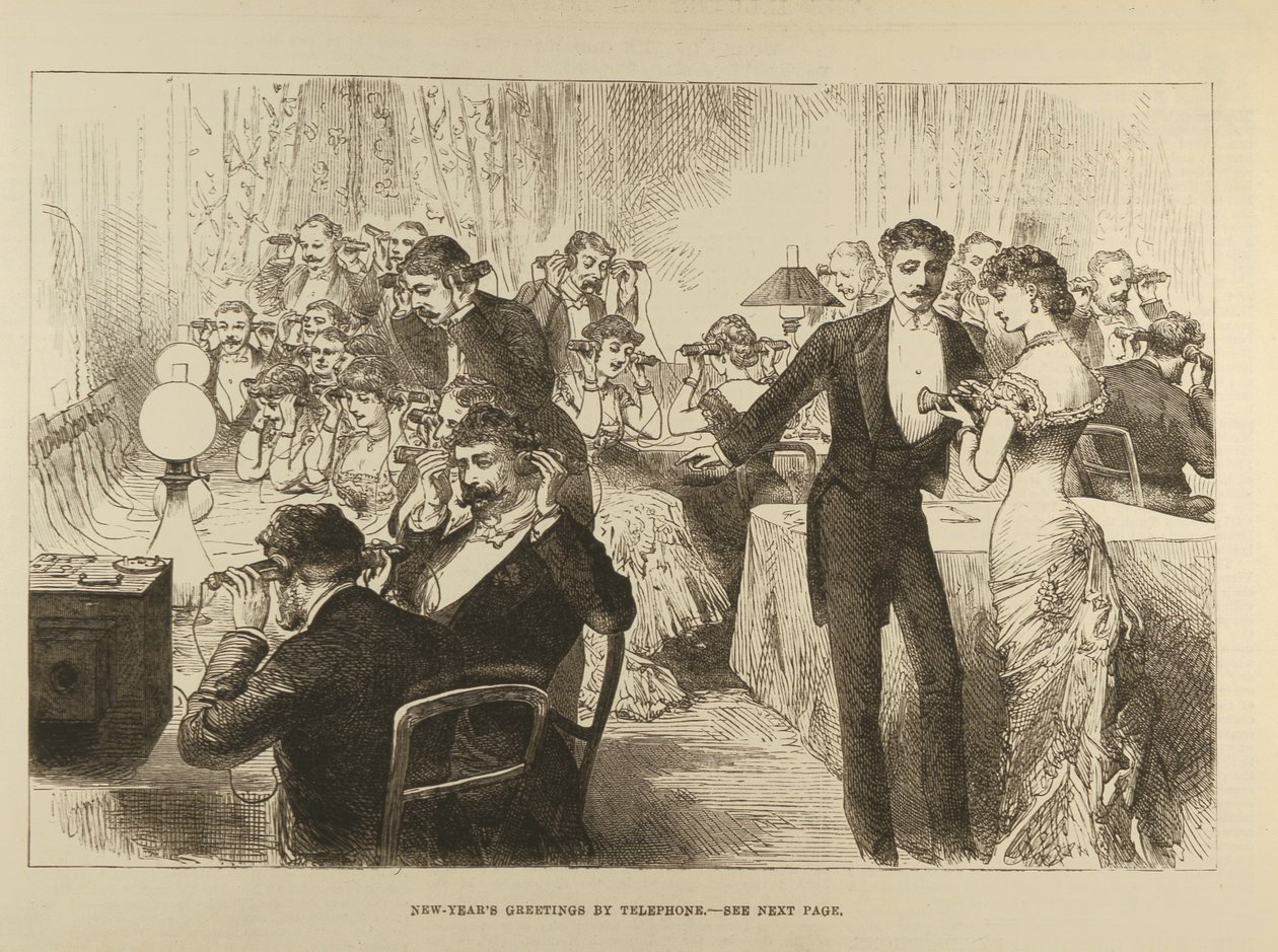 Nyttårshilsener på telefon, fra The Illustrated London News, 7. januar 1882 av English School