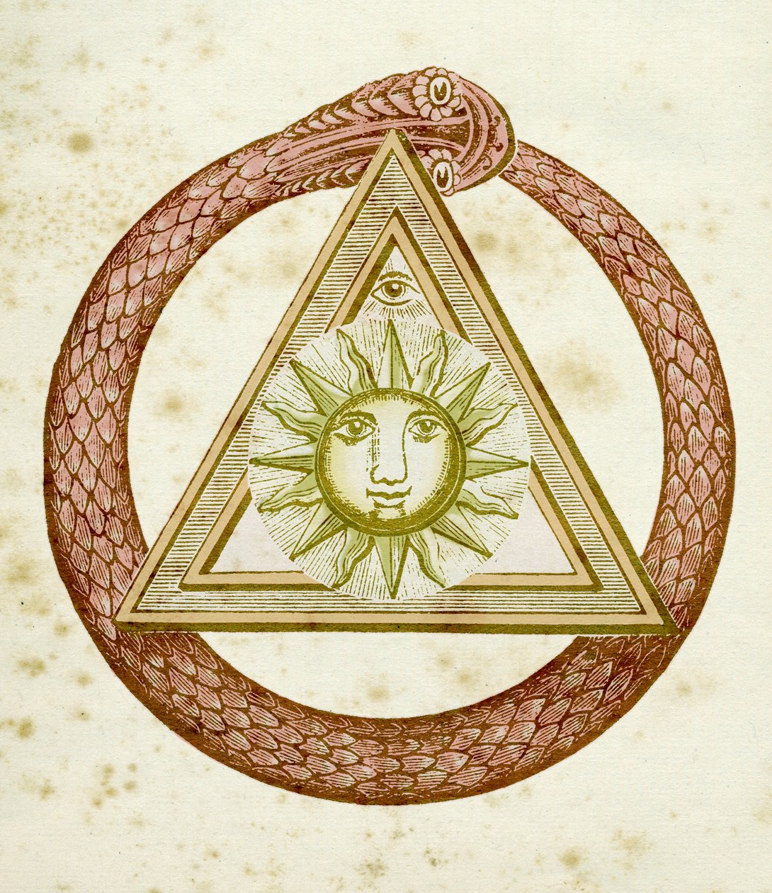 Ouroboros, delta og det guddommelige øye med solen, fra The Kneph, 1881-1900 av English School