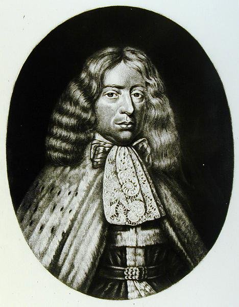 Portrett av George, jarl av Berkeley (1628-98) gravert av Richard Earlom (1743-1822) og Charles Turner (ca. 1773-1857) fra Illustrious Characters in British History (mezzotint) av English School