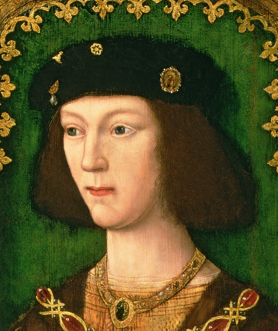 Portrett av Henrik VIII (1491-1547), ca. 1509 (detalj av 119971) av English School