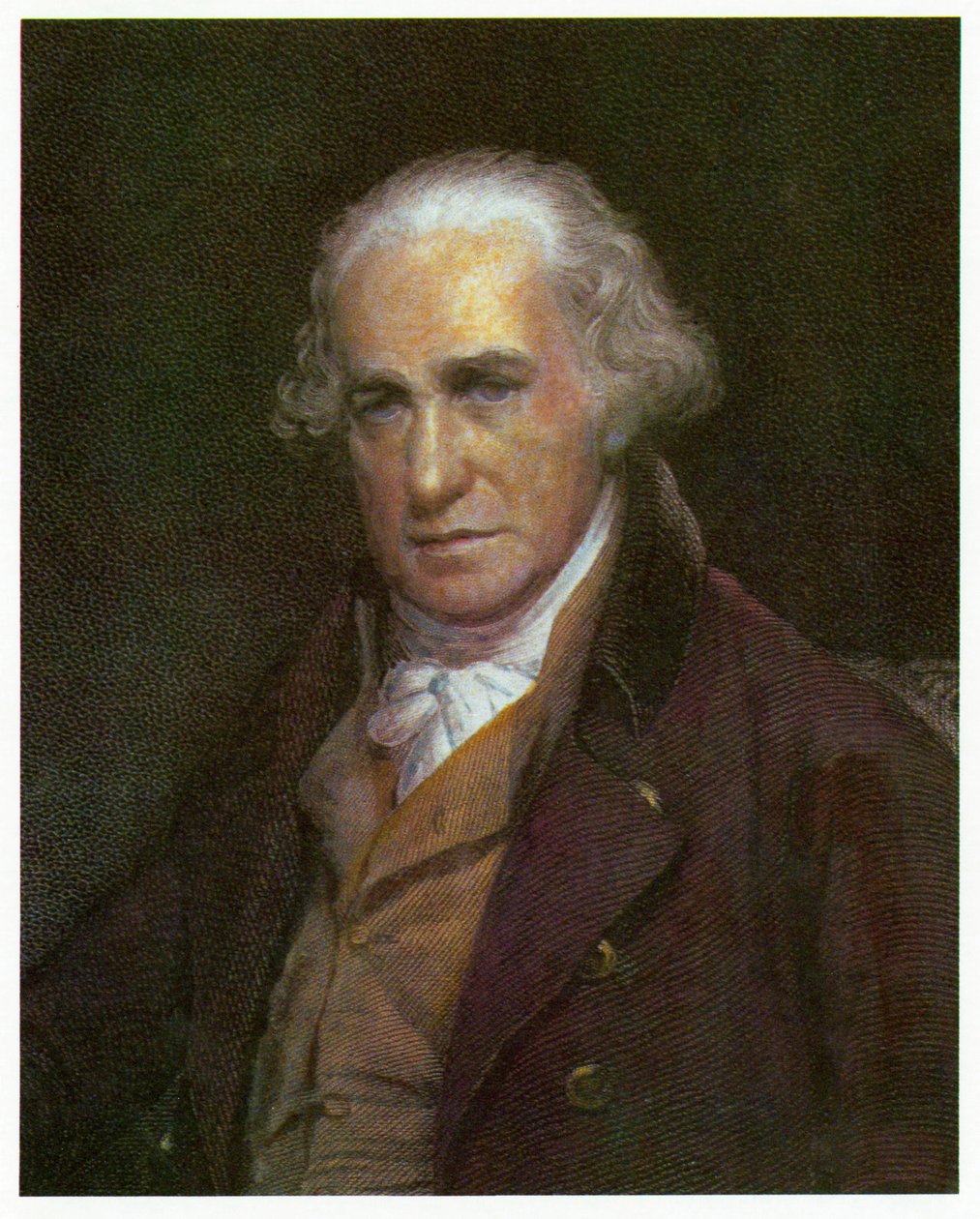 Portrett av James Watt. ca. 1788 (farget lito.) av English School